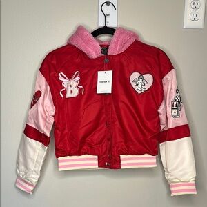 Forever 21 Red and Pink Patch Bomber Jacket